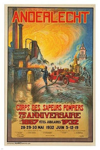 anderlecht belgium FIREFIGHTERS ANNIVERSARY vintage AD poster 24X36 RETRO