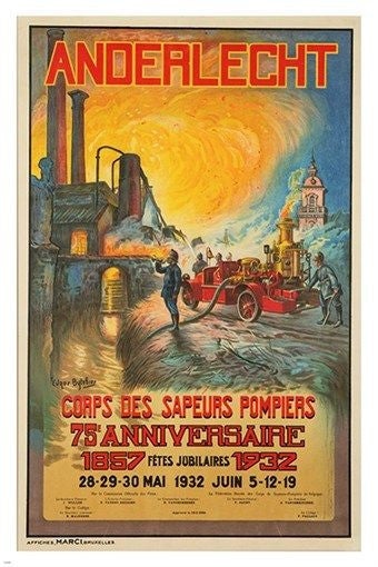anderlecht belgium FIREFIGHTERS ANNIVERSARY vintage AD poster 24X36 RETRO