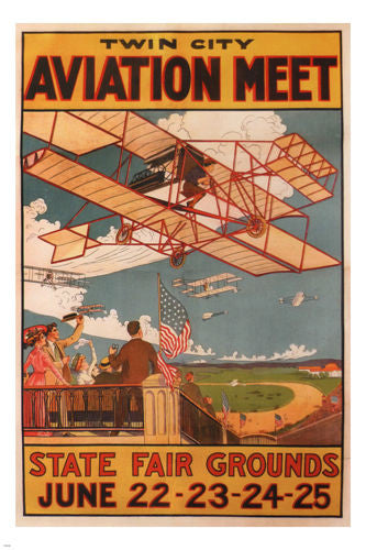 Twin City Aviation Meet VINTAGE POSTER United States 1910 24X36 Top Notch