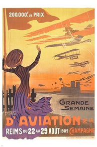 AVIATION vintage ad poster REIMS FRANCE august 1909 SUNSET SKY 24X36 hot new