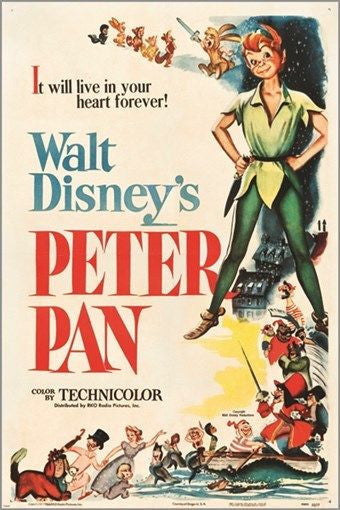 PETER PAN (RKO 1953) vintage movie poster WALT DISNEY musical KIDS 24X36 new