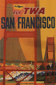 FLY TWA SAN FRANCISCO vintage travel poster United States 1970 24X36 NEW