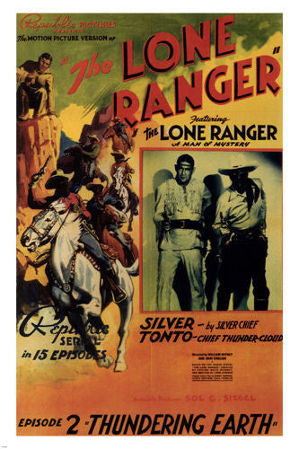 The Lone Ranger MOVIE POSTER by John English THUNDERING EARTH 1938 24X36 NEW