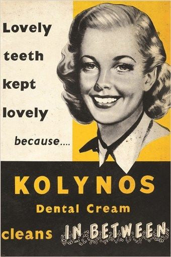 KOLYNOS dental cream VINTAGE POSTER cleans in between HYGIENE FAVE 24X36