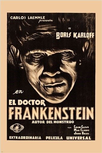BORIS KARLOFF el doctor FRANKENSTEIN vintage movie poster SPOOKY 24X36 rare