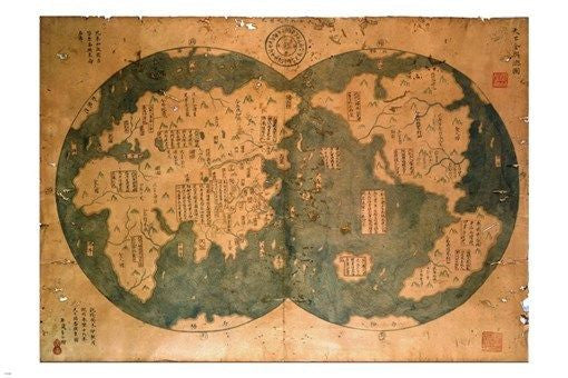 ZHENG HE CHINESE WORD MAP 1418 vintage geographic poster COLLECTORS 24X36