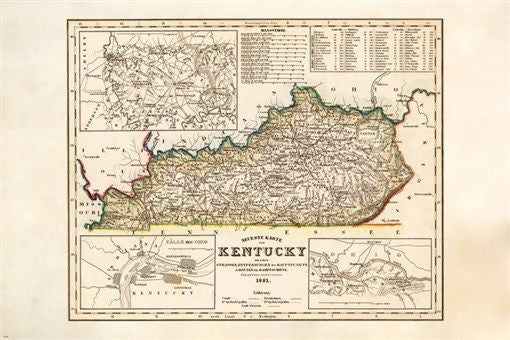 DETAILED 1851 MAP OF KENTUCKY poster legend colorful HISTORIC 24X36