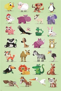 CARTOON domestic and wild animals pack VINTAGE ART POSTER kid friendly 24X36