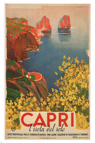capri BY GIUSEPPE RICCOBALDI vintage ad poster ITALY 1948 24X36 first RATE