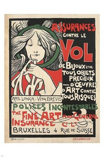EMILE BERCHMANS the fine art & general insurance co VINTAGE AD POSTER 24X36