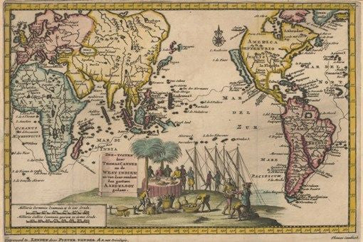 1707 MAP OF PACIFIC CAVENDISH poster with sketch of explorers RARE 24X36-PW0