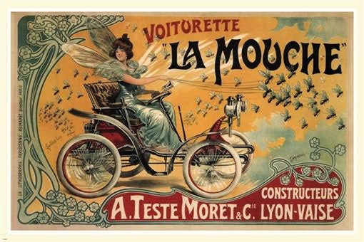 VOITURETTE LA MOUCHE vintage ad poster F Tamagno France 1900 24X36 Rare New