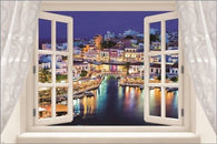 WINDOW into CRETE, GRECIAN ISLAND poster BOATS houses pastel light 24X36 HOT