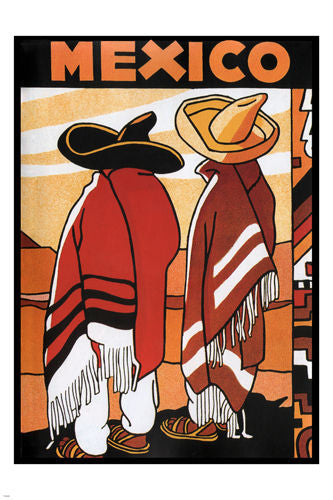 Vintage Mexico TRAVEL POSTER 24X36 senors and sombreros cultural LATINO
