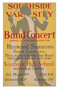 SOUTHSIDE VARSITY BAND CONCERT vintage poster 1939 24X36 Conductor LEADING