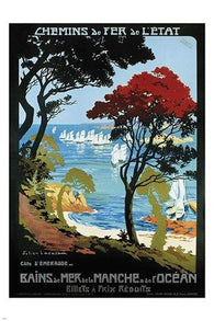 FRENCH VINTAGE TRAIN TRAVEL POSTER cote d'emeraude france OCEAN prized 24X36