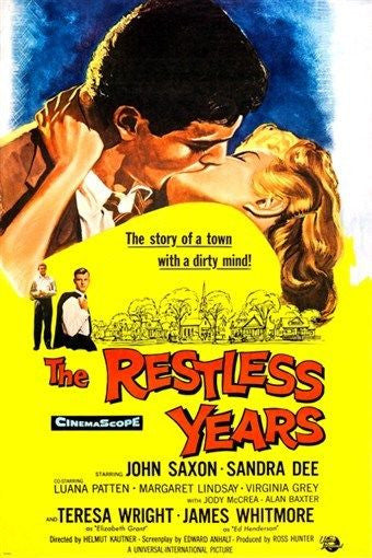 1958 the restless years movie poster JOHN SAXON SANDRA DEE romance 24X36 HOT