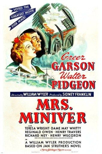 MRS. MINIVER movie poster 1942 WAR DRAMA greer garson WALTER PIDGEON 24X36