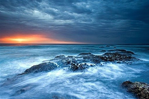 MAGNIFICENT BLUE EVENING photo poster OCEAN SUNSET CLOUDS prized image 24X36