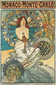 MONACO MONTE-CARLO vintage ad poster ALPHONSE-MARIE MUCHA bright rare 24X36