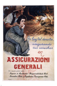 FIRE INSURANCE vintage ad poster SPAIN 1940 24X36 DESTRUCTION PROTECTION