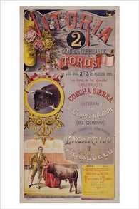 vintage travel poster SPANISH CORRIDAS DE TOROS 1885 international 24X36