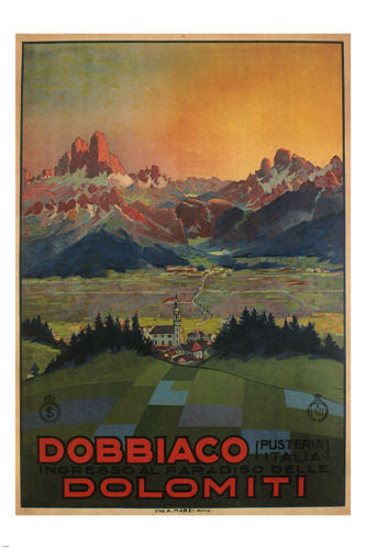 DOBBIACO DOLOMITI vintage ad poster PIO SOLERO italy 1928 24X36 prized - QY1