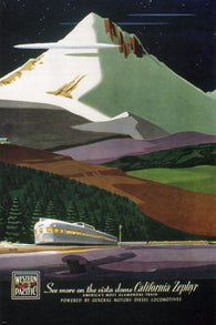 CALIFORNIA ZEPHYR TRAIN vintage travel poster by B HILL US 1950 24X36 rare - VW0