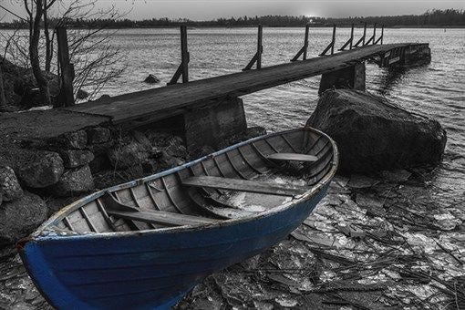 blue boat art poster B/W TINTED seascape COLLECTORS POETIC NEW 24X36 rare