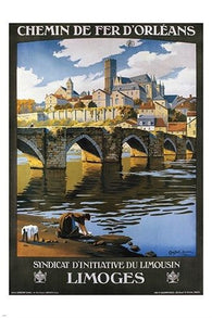 vintage travel poster LIMOGES FRANCE bridges old town COLLECTORS 24X36 new