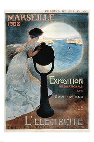 FRENCH vintage travel poster MARSEILLE view of ocean REFINED LADY 24X36 gem
