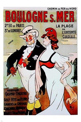 vintage art poster BOULOGNE cartoon characters FRENCH unique 24X36 GLAMOUR