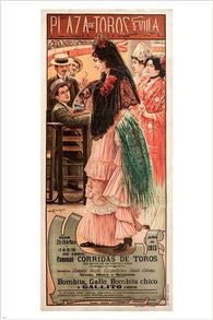 CORRIDAS DE TOROS 1913 vintage spanish ad poster COLORFUL DANCER 24X36