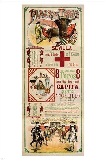 vintage SEVILLA SPAIN poster 1908 PLAZA DE TOROS international rare 24X36