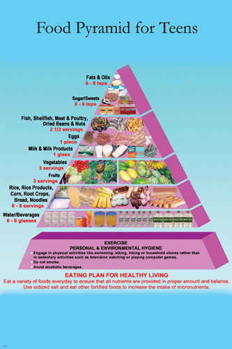 Food Pyramid Teens poster EDUCATIONAL diet RECOMMENDATIONS 24X36 illustrated