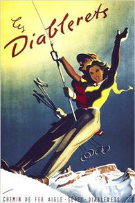 LES DIABLERETS ski station VINTAGE FRENCH TRAVEL POSTER classy sporty 24X36