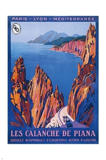 calanche de piana CORSICA vintage TRAVEL POSTER cliffs ocean lovely 24X36