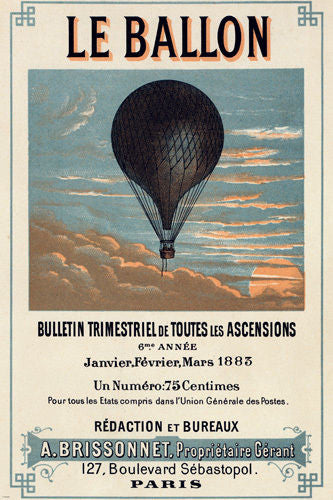 HOT AIR BALLOON VINTAGE POSTER 1883 French Aeronautical Journal 1 NEW 24x36-RW0