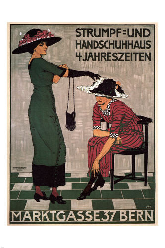 SOCK & GLOVE HOUSE vintage ad poster Burkhard Mangold Switzerland 1908 24X36