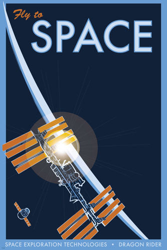 FLY TO SPACE vintage poster 24X36 dragon rider spacecraft SPACE EXPLORATION