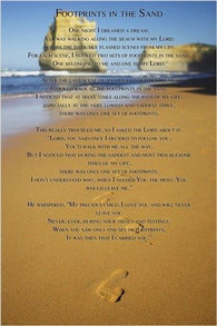 famous religious poster FOOTPRINTS IN THE SAND i carried you JESUS 24X36