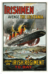 IRISHMEN AVENGE THE LUSITANIA Vintage Poster United Kingdom 1915 24X36 RARE