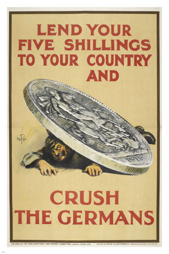 CRUSH THE GERMANS 1915 parlimentary war savings committee AD POSTER 24X36