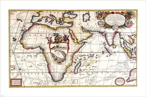 1690 RARE vintage map of AFRICA cartography poster V CORONELLIC 24X36