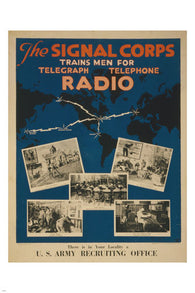 vintage ad poster THE SIGNAL CORPS TRAINS MEN for telegraph, phone 24X36 NEW