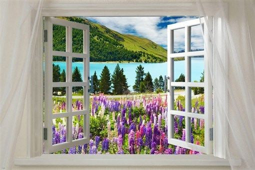 WINDOW onto lovely lavender mountain scenic poster 24X36 PURPLE fields NEW
