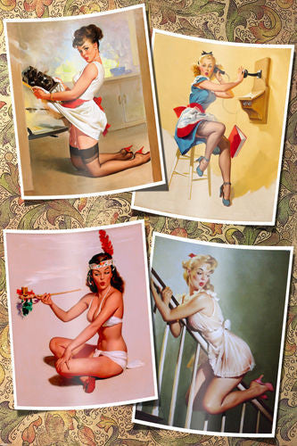 SEXY PIN-UP COLLAGE OF 4 GIRLS POSTER beautiful coy fun 24X36