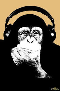 Monkey with Headphones Poster