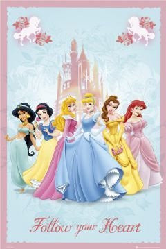 DISNEY PRINCESS POSTER - FOLLOW YOUR HEART - NEW 24X36