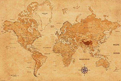 WORLD MAP POSTER Parchment Ancient Texture RARE HOT NEW 24x36